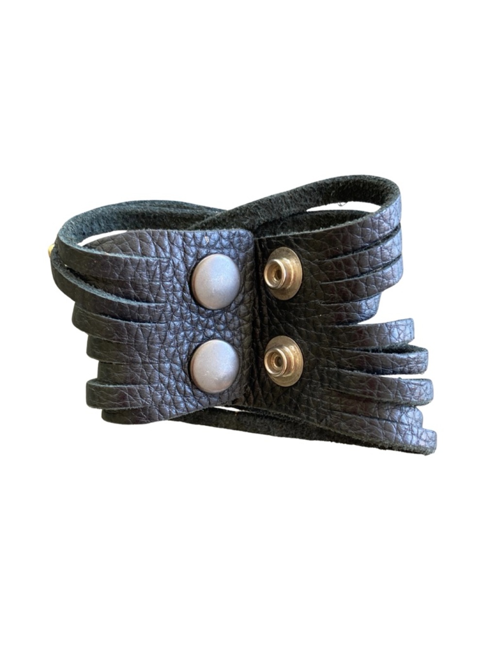 Leather Studded  Black Strap Cuff Bracelet - Picture 4 of 8